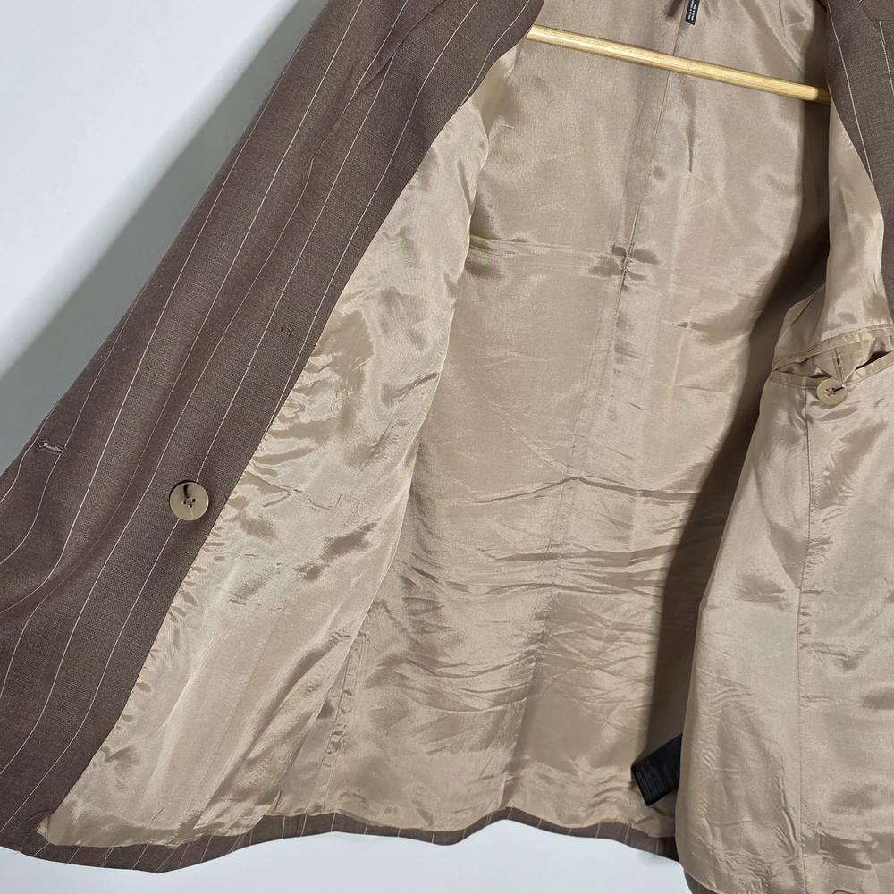 Anthropologie the Rue Oversized Brown Pinstripe Double-Breasted Blazer Size XXS - Picture 11 of 11